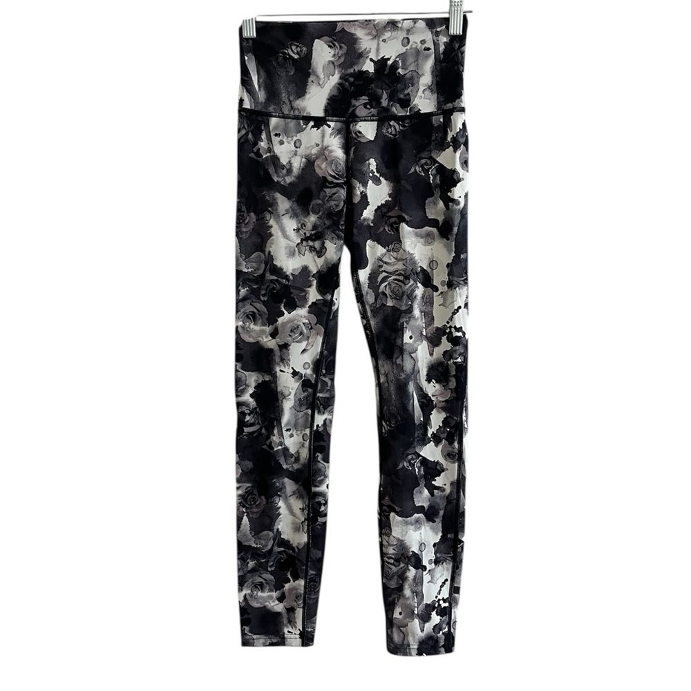 Lululemon Womens Mid-Rise Rose Floral Leggings Black Grey Size 4 Vented